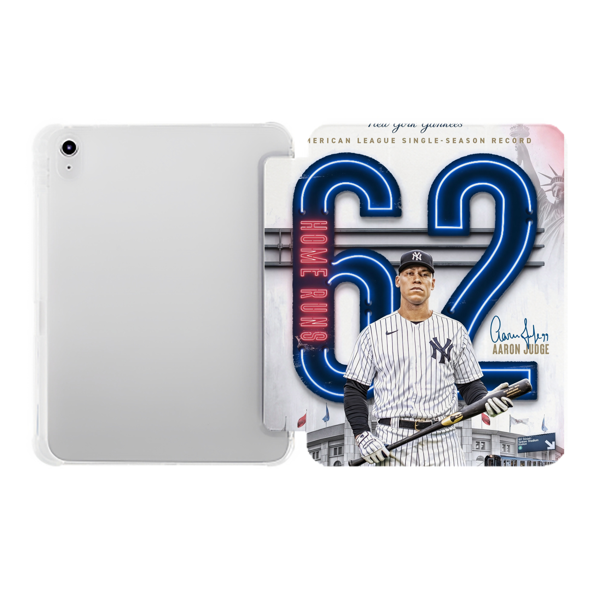 Aaron Judge AL Single Season 62  Home Run Record Premium Tri-Fold PU Leather & Silicone IPad Case With Pencil Slot – Fits 9.5,10.5,10.9 – Adjustable Stand, Slim, Protective